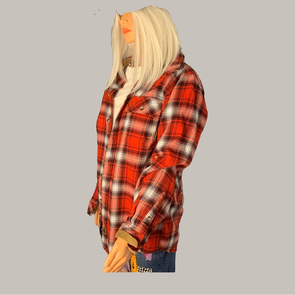 Upcycled Vibrant Red Plaid Unicorn Sequin Shirt - Picture 9 of 11